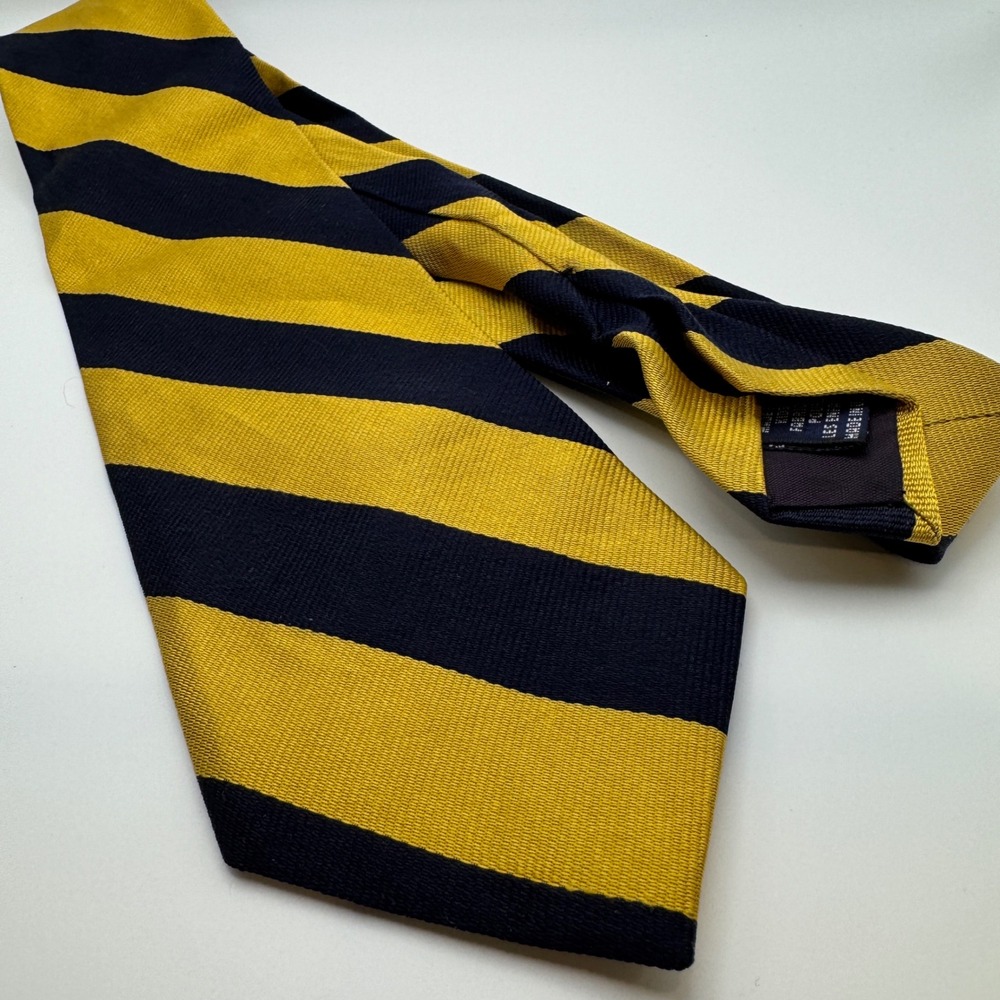 Vintage GAP Repp Tie Yellow Blue Striped 100% Silk VTG Preppy USA Y2K Necktie